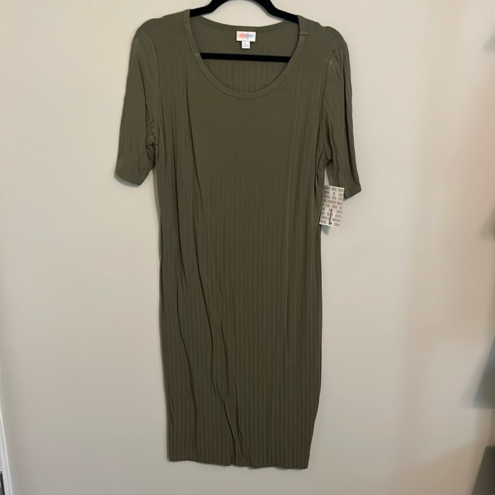 L Solid Olive Green Ribbed LuLaRoe Julia Dress